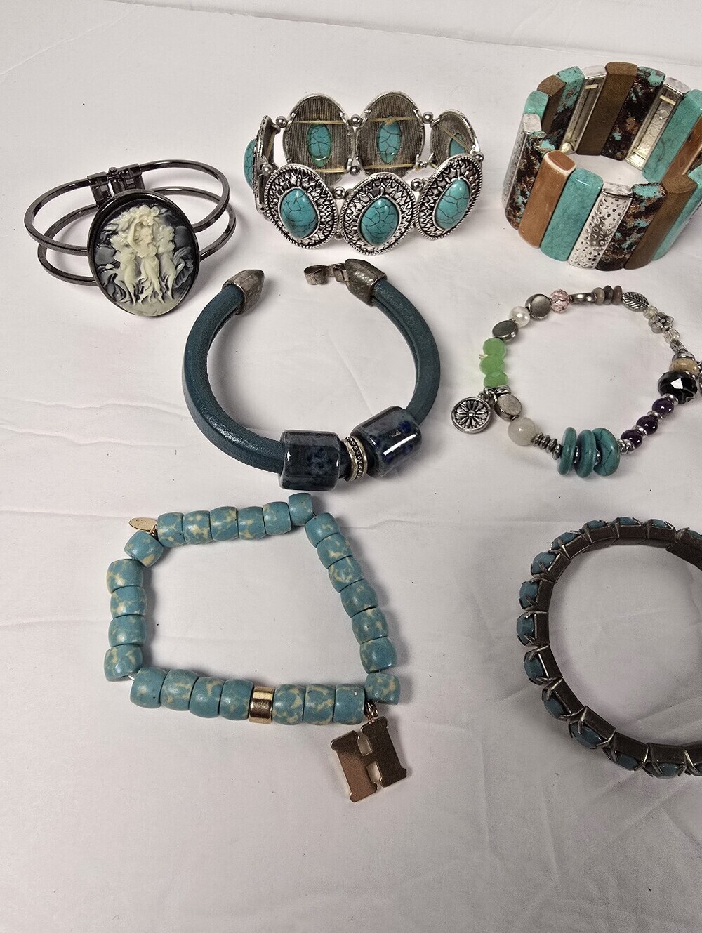 Assorted Turquoise and Blue Women's Bracelet Set - Multi-Style Stack - Picture 2 of 4